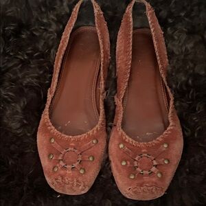 Frye Rust Fringed Flats